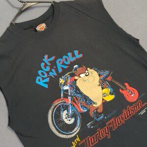 Harley Davidson VTG Sleeveless T-Shirt Men's XL Black Striped Taz 1993 Fun Wear